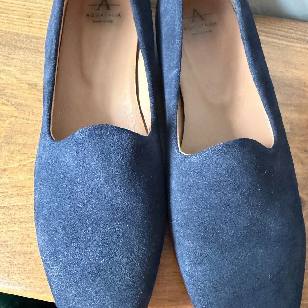Aquatalia black Suede Loafers Made in Italy Women's 6.5 Flats Shoes